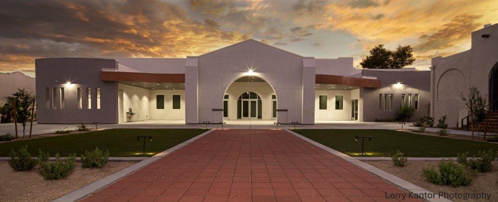 FrontOfBuildingAtNightJuly2025WithBricksLarryKantorPhotography